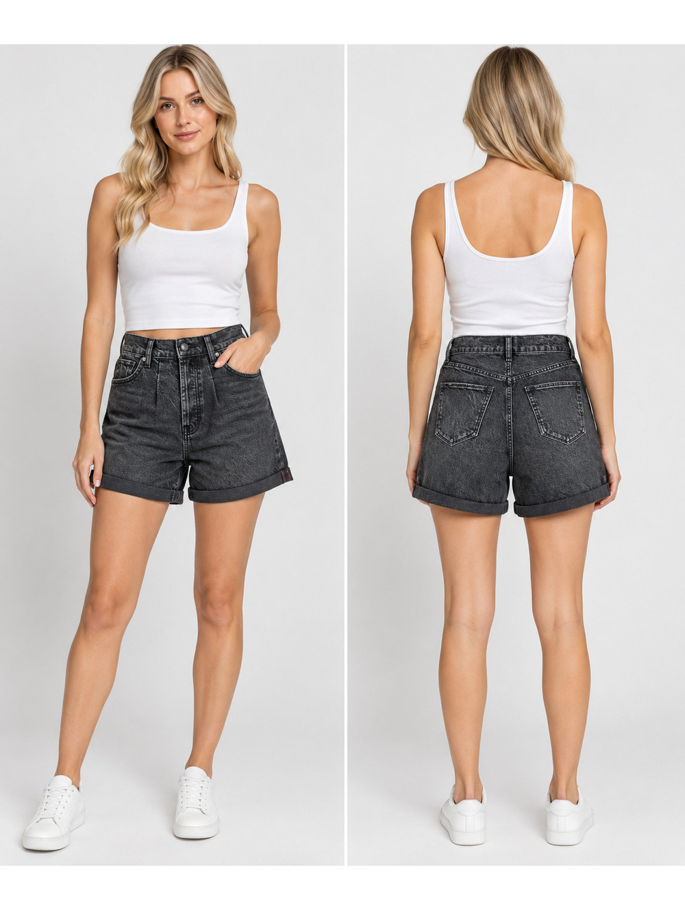 Earnest Sewn Black High-Rise Pleat Denim Shorts Size 24 NWT